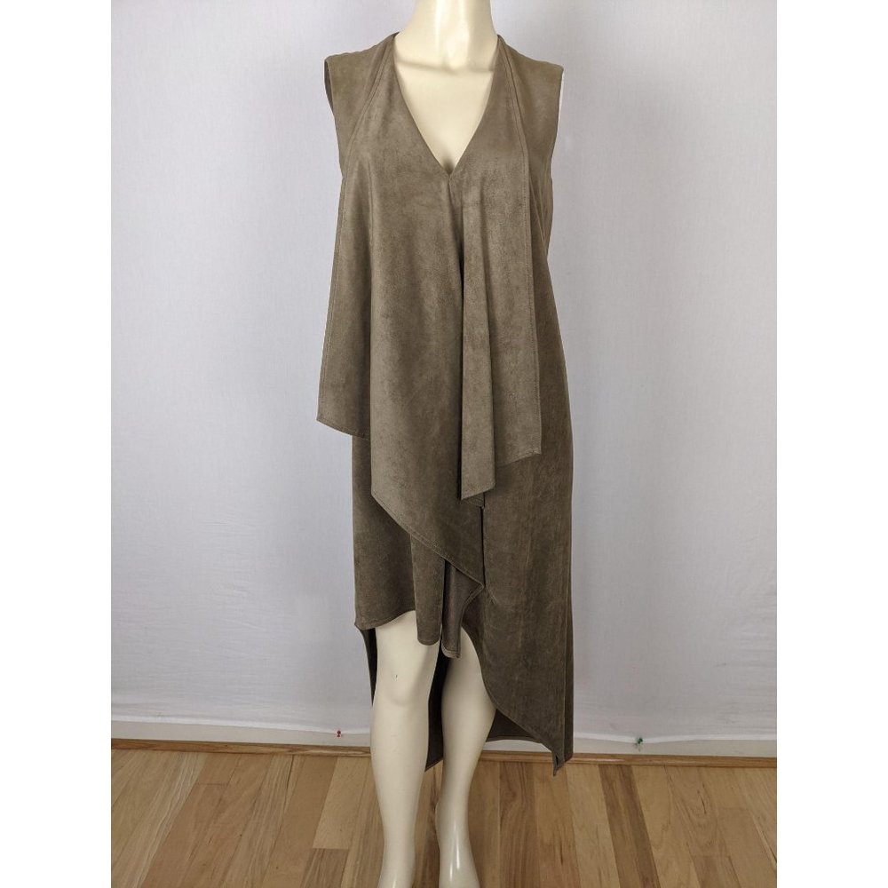 BCBGMAXAZRIA sleeveless asymmetrical hem faux suede light‎ brown dress XS